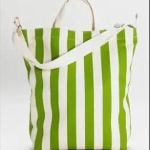 BAGGU Green and White Striped Duck Tote Bag